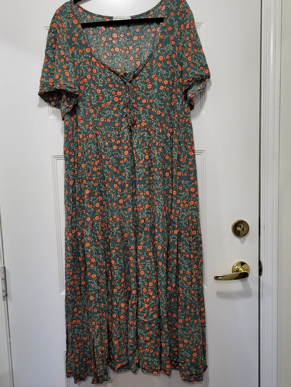 Green And Orange Floral Tie-Front Maxi Dress